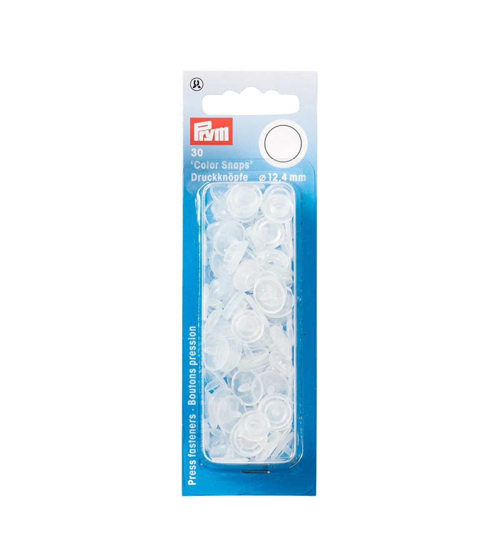 Prym Matt Round Non-Sew ColorSnaps Snap Fasteners, Plastic, Transparent, 12.4 mm, 30-Piece