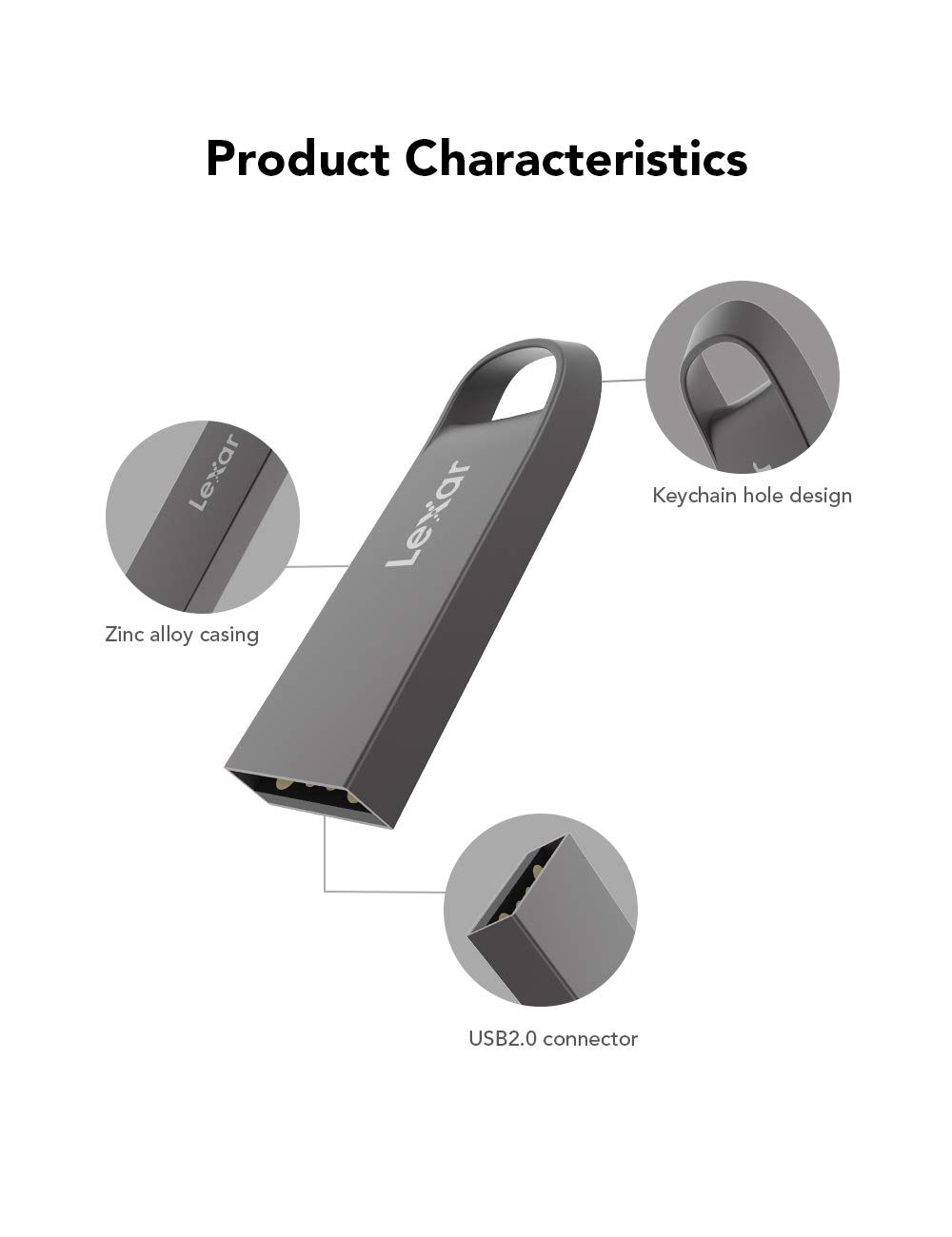 Lexar 64GB USB 2.0 Flash Drive, Mini USB Stick, UDP Thumb Drive, Memory Stick with Zinc Alloy Design, Jump Drive, Pen Drive for PC/Laptop/Computer/External Storage