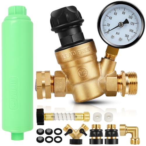 RV & Camper Fresh Water Kit (RV Water Filter with Flexible Hose Protector,Brass…