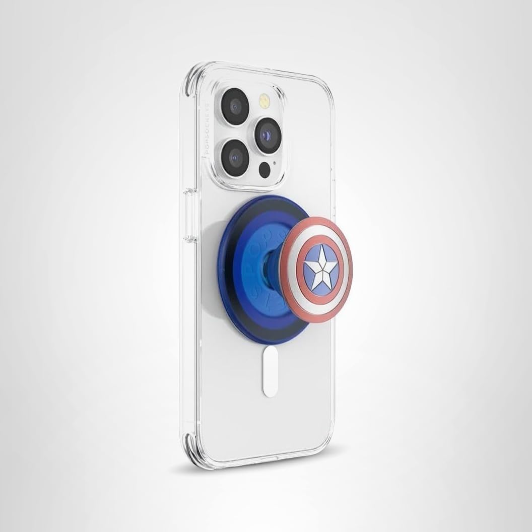 PopSockets Phone Grip for MagSafe, Secure Magnetic Phone Grip & Stand, Hands-Free Kickstand, Wireless Charging Compatible, Marvel - Enamel Captain America