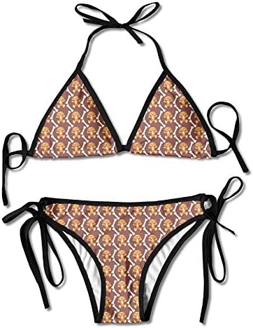 IujD5AS Women's Swimwear Brown - Dog with Bones V-Neck Triangle Bikini Swimsuits