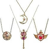 CHIVASO 4 Styles Anime Themed Pendant Necklaces Gold Plated Guardian Star Moon Necklace, Cosplay Jewelry Accessories