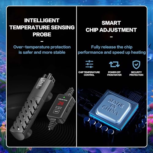 SUSOO 100W Aquarium Heater with Temperature Digital Display, Safe Submersible Automatic Constant Temperature Fish Tank Heater with 20°C-34°C（68℉-93℉）Constant Temperature Control for Fish & Turtle Tank