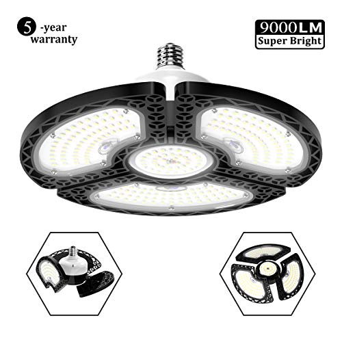 LED Garage Lights, 60W Deformable LED Garage Ceiling Lights 9000 LM CRI 80 Led Shop Lights for Garage, Garage Lights with 3 Adjustable Panels,Utility Led Garage Lighting，LED Light Bulbs for barn etc.