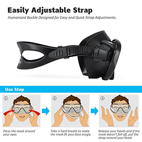 HAMSWAN Dive Mask Scuba Snorkeling Diving Mask with 180° View, Impact Resistant Tempered Glass, Anti-Leak Silicone Skirt & Adjustable Strap for Adults - Thumbnail 5