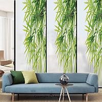 AngelSept Window Films,Bamboo Leaf Illustration Icon for Wellbeing Health Fresh Purity Tranquil Art Print,W15.7xL63in,Privacy Decorative Glass Film,Green White
