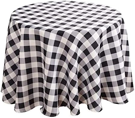 Biscaynebay Printed Checkered Fabric Tablecloths Water Resistant Spill Proof Tablecloths for Dining Kitchen Wedding and Parties (Black/Grey 70" Round)