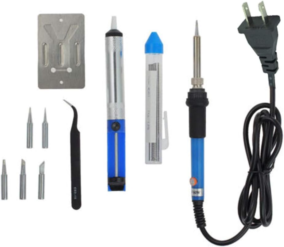 Clearance! DDLmax Soldering Iron Kit Electronics, 60W Adjustable Temperature Welding Tool, 5pcs Soldering Iron Tips, Electric Soldering Iron, Soldering Iron Stand, Solder Wire, Solder Sucker,Tweezer
