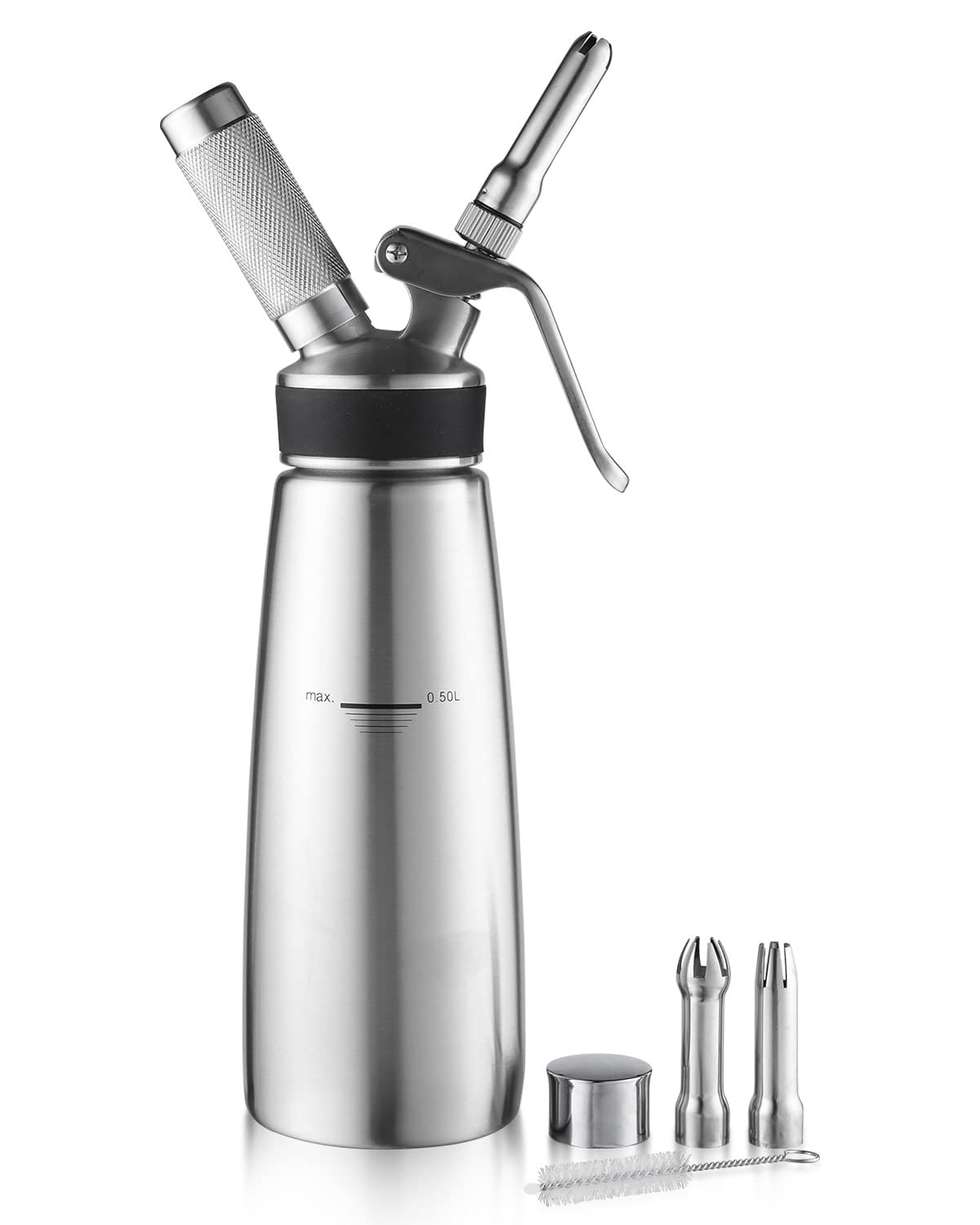 Sivaphe Whipped Cream Dispenser Stainless Steel 500ml Cream Whipper Siphon with 3 Decorating Nozzles and Cleaning Brush - Use 8 Gram N2O Cream Chargers (Not Included) Family