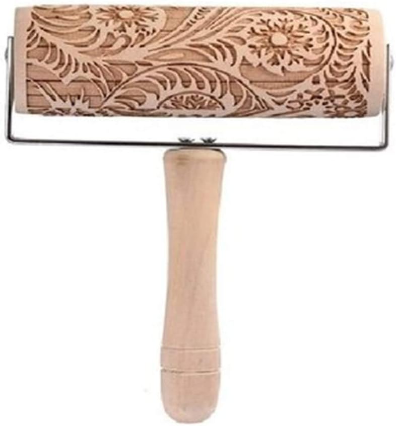 Hand-held Embossed Rolling Pins, Christmas Wooden Hand Grip Engraved Rolling Pin for Baking Non-Stick Embossed Professional Dough Roller for Cookies with Patterns for Kids and Adults (Style E)