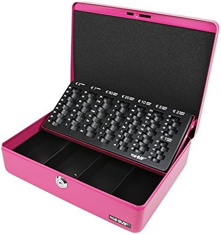 HMF 10015-15 Cash Box with Euro Coin Tray 30 x 24 x 9 cm, Pink