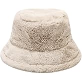 HONGTEYA Winter Bucket Hat Fluffy Faux Fur Fisherman Cap for Women Men Solid Color Style