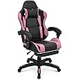 MoNiBloom Gaming Chair with Headrest & Lumbar Support Ergonomic Computer Racing Chair with Footrest, Adjustable Hight Leather Swivel Computer Chair for Adult Teen Office or Gaming, Pink