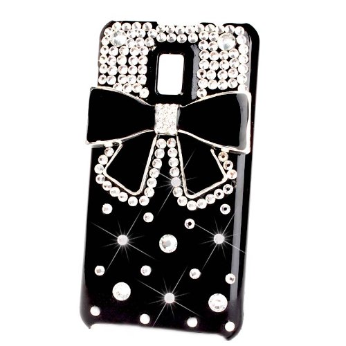 New Hot Cute 3D Crystal Bling Diamond Black Bow Bowknot Black Hard Back Case Cover for LG Optimus G2X P990