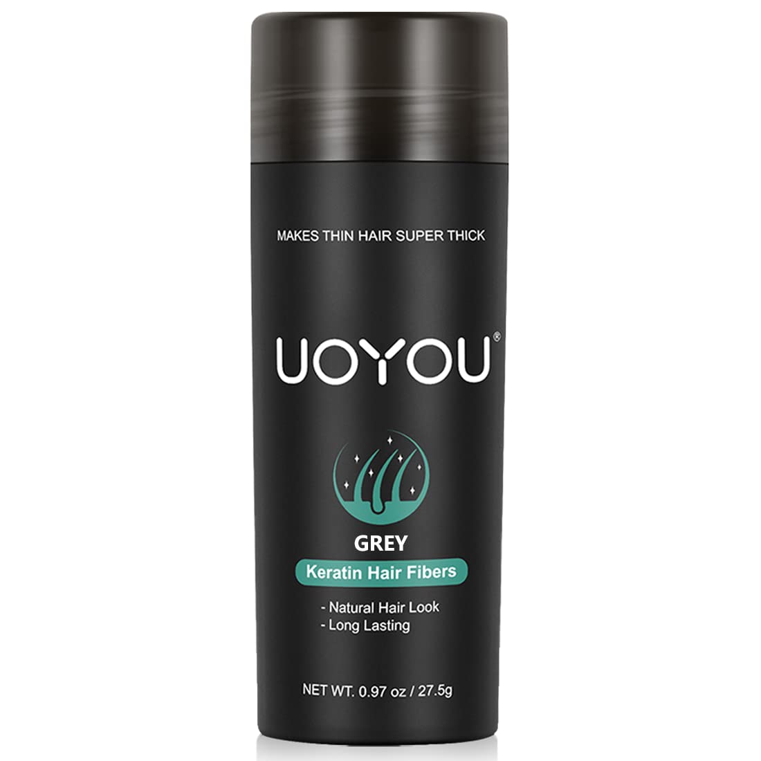 UOYOU GREY Hair Fibres for Thinning Hair 27.5g Bottle | Undetectable & Natural Keratin Hair Fibers Concealer for Hair Loss for Men and Women | Hair Building Fibres Powder [GREY]