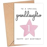 MoltDesigns To A Special Granddaughter - Happy 1st Birthday Card - Age 1 - One Year Old - Pink Cute Baby Girl First Birthday Card Gift for Kids - Daughter - Niece - Granddaughter Card