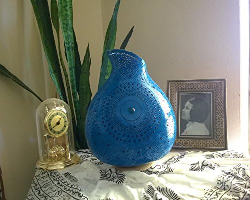 An Electric Blue | Fine Gourd Lamp Night Light Bohemian Eclectic Home House Apartment Bedroom Decor Unique Gift Idea Art