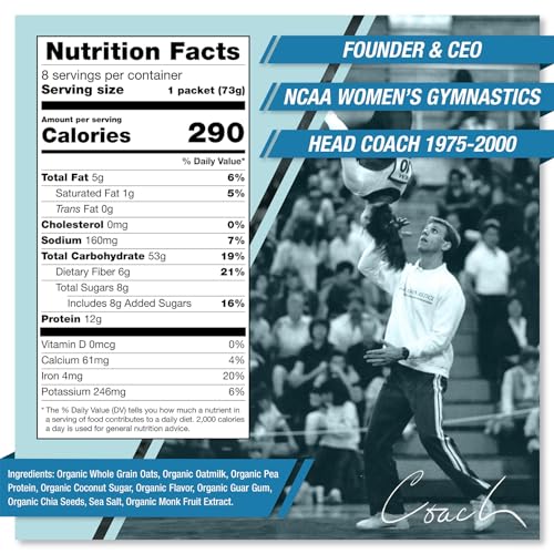 COACH’S OATS ORGANIC OVERNIGHT OATS VANILLA CARAMEL – 8 PACKETS, 2.6OZ | JUST ADD WATER, STEEL-CUT TEXTURE, 100% VEGAN | NON-GMO, PLANT-BASED 12G PROTEIN | DESIGNED TO FUEL THE ATHLETE IN YOU!