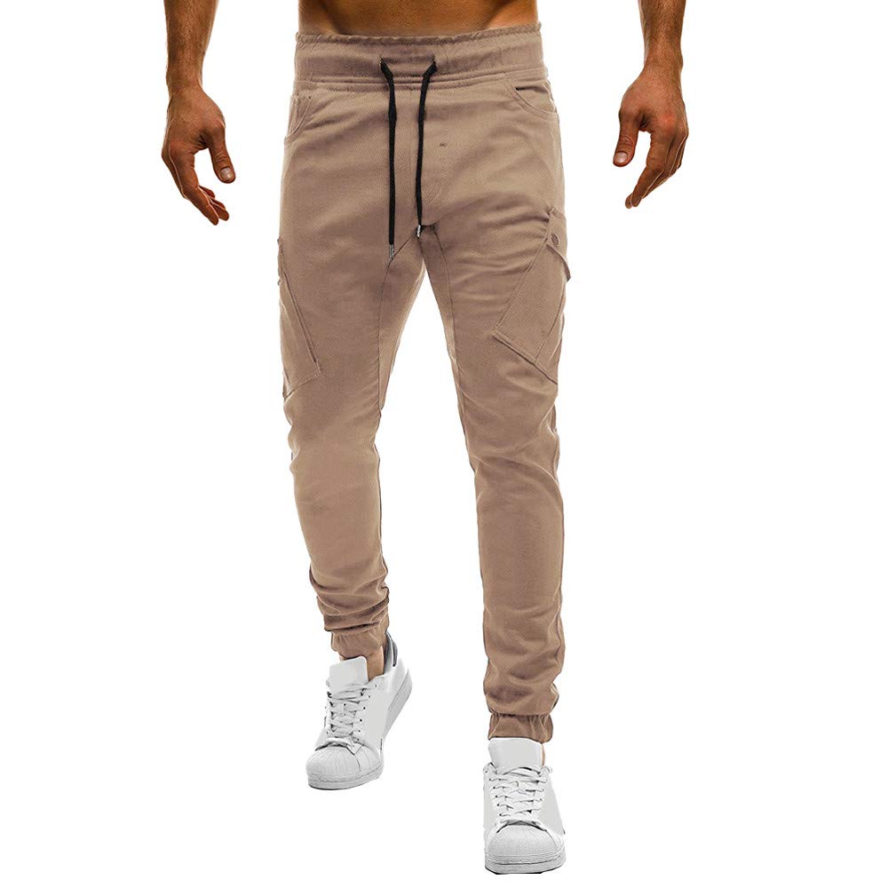 Oliviavan Pantalones para Hombre,Personalidad de la Moda Hombre Color  sólido Múltiples Bolsillos con Cordones Pantalones de chándal Sueltos  Ocasionales Decoración Descanso y sueño futakuchi-hakata.com