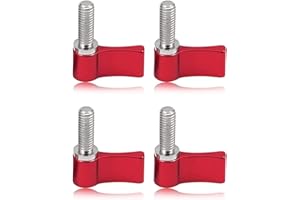 AngelReally 4 Pcs Male Threading Rotating Knob,M6 17mm Adjustable Thumb Lever Screw,Rotating Knob with Single Wing,Red Aluminum Alloy