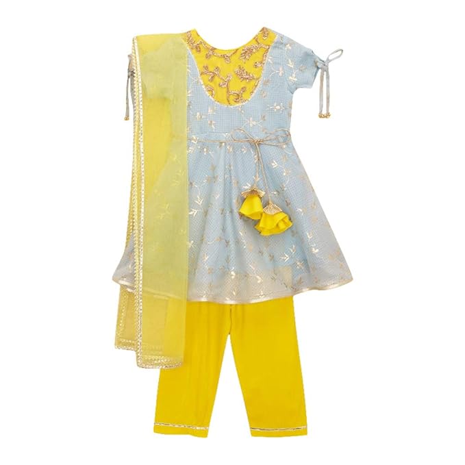 Peaches By Hopscotch Boys and Girls Poplin Salwar- Kameez Sets Ks Foil Kota in Multi Color