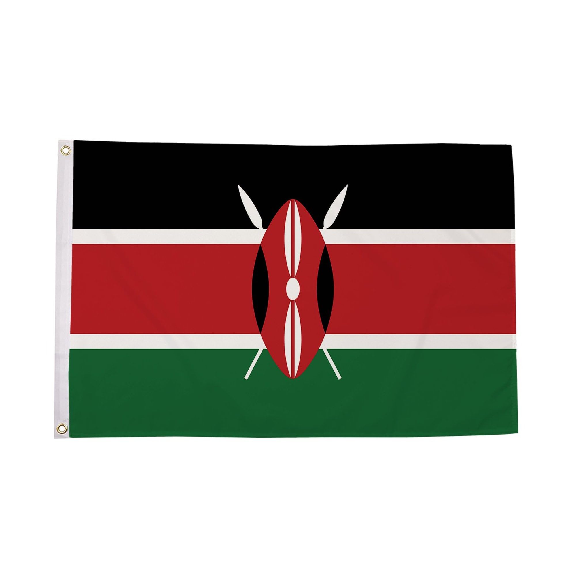 Flagtex Kenya Flag 5ft x 3ft National Flag Black Red Green White with Maasai Shield Spears Premium Quality Polyester Double Stitched Brass Grommets 150cm x 90cm Indoor Outdoor African Banner — image 1