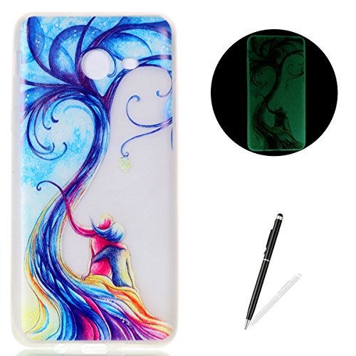 Samsung Galaxy J5 2017 Case Luminous Silicone Cover [Free Black Touch Stylus] KaseHom Watercolor Design Noctilucent Glow in The Dark Soft Soft Jelly Clear TPU Gel Skin Bumper,Magic Couple Tree