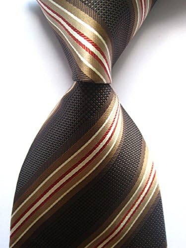 Scott Alain Creation - Neckties Classic Brown and Gold Striped 100% New Jacquard Woven Silk Men's Tie Necktie