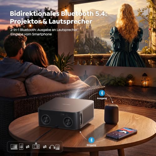 Projector 4K [Fastest VIDAA OS] Compatible with Netflix, Dolby Audio & HDR10, 2200ANSI Smart Projector Home Cinema Autofocus Trapezoidal Correction, Outdoor Projector with App Voice Control, WLAN