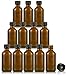 Amber Glass Bottles - 12-Pack Boston Round Bottles with Black Poly Cone Cap for Tight Seal - Refillable Glass Bottles for Essential Oils, Extracts and More - Perfect for Light Sensitive Liquids - 2 oz