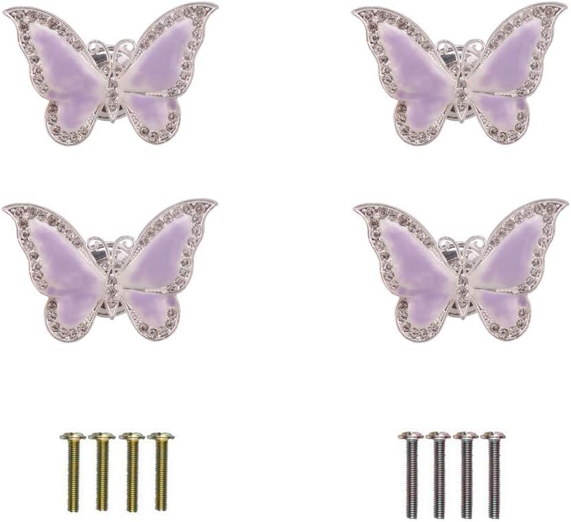 Butterfly Cupboard Knobs,6 pcs Hand-Painted Butterfly Cabinet Knobs Drawer Pull Handle for Decorative Drawers, Wardrobes, Cabinets (Purple)