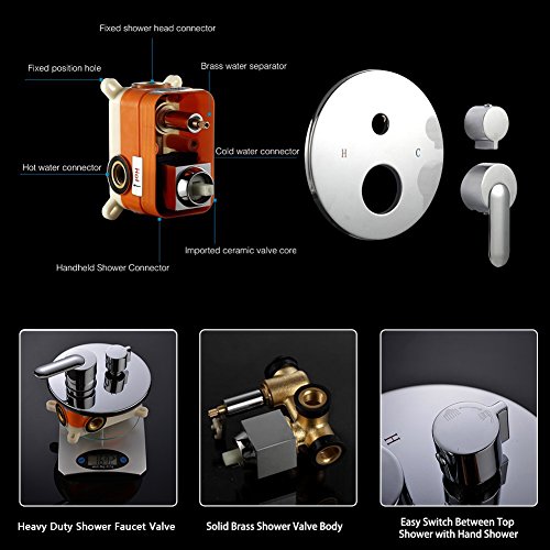 STARBATH Shower Sets with Rain Fall Shower Head and Handheld Set, Shower Mixer Faucet Valve Kit, Adjustable Wall Mounted Shower Holder for Shower System,Chrome (Rain Shower Set White Round) - Thumbnail 3