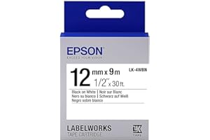 Epson LabelWorks Standard LK (Replaces LC) Tape Cartridge ~1/2" Black on White (LK-4WBN) - for use with LabelWorks LW-300, LW-400, LW-600P and LW-700 Label Printers