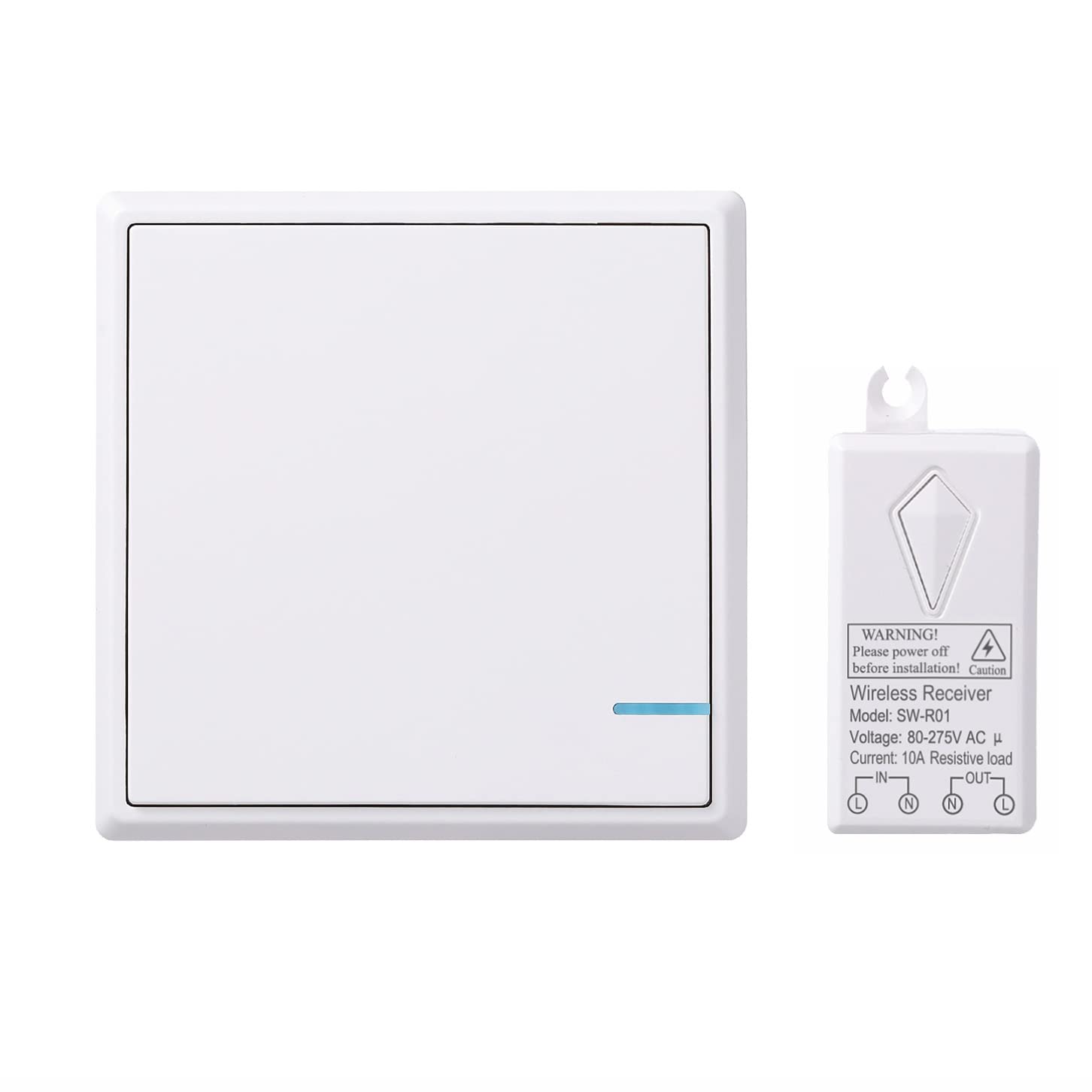 Lancoon Wireless Light Switch Kit, 80-275V Remote Control Relay Receiver No Wiring No WiFi Needed Programmable and Expandable for Home Lighting Appliances (1 Switch and 1 Controller)