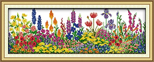Stamped Cross Stitch Kits Spring Scenery in Garden 14Count 46cmx17cm DIY Needle Work for Home Decor