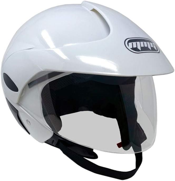 MMG (Model 20) Motorcycle Open Face Helmet DOT Street Legal - Flip Up Clear Visor (L, White)