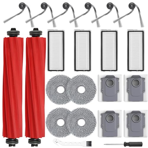 Pack of 22 accessories for Roborock QV 35A/35S/Qrevo S Pro/Qrevo series/QR598/QR798 robot vacuum cleaner, 2 main brushes, 4 wipes, 4 HEPA filters, 4 dust bags, 6 side brushes, 1 cleaning brush, 1 screwdriver