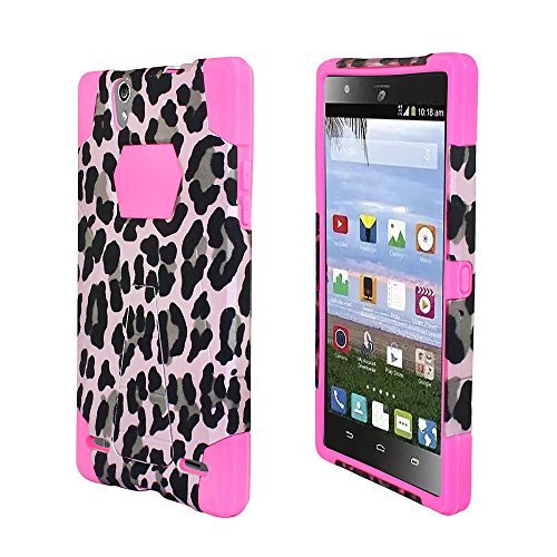 For ZTE Lever Z936L ITUFFY (TM) 3items Combo: LCD Screen Protector Film + Stylus Pen + Dual Layer Impact Resistance Hybrid Armor Case Built-In Kickstand (Pink Leopard)
