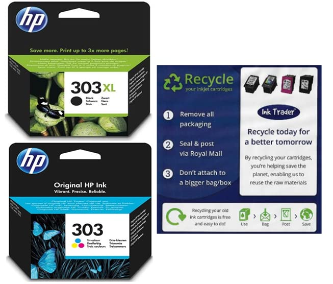 Ink Trader HP 303XL High Capacity Black & 303 Tri-Colour Ink Cartridges Free Post Recycling Pack
