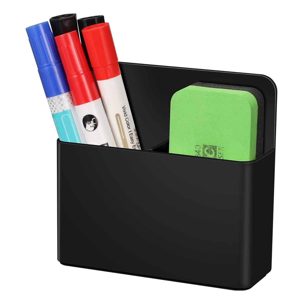 CaseBot Magnetic Dry Erase Marker Holder, Pen and Eraser Holder for Whiteboard, Magnet Pencil Cup Storage Organizer for School, Office, Home, Refrigerator, Locker and Metal Cabinets (Black)