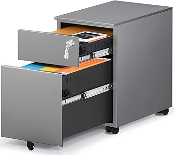 Amazon Com Haiaojia 2 Drawer Mobile File Cabinet With Lock Metal Filing Cabinet For Legal Letter A4 F4 Size Fully Assembled Include Wheels Home Office Design Gray Office Products