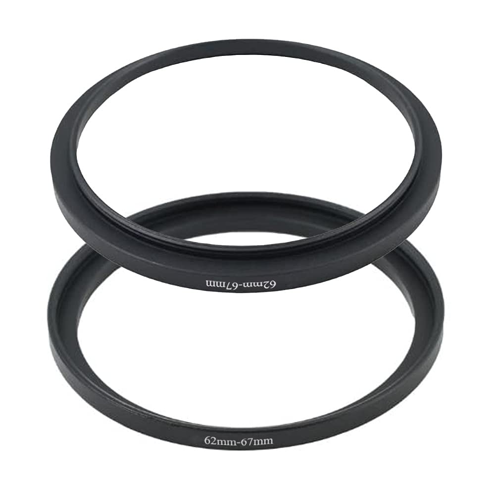 62-67mm Lens-Filter Step Up Adapter Ring, 62mm Lens to 67mm Filter, Hood, Lens Converter and Other Accessories(2 Packs), Fire Rock Aviation Aluminum Alloy Ring