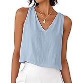 Mywinway Linen Crop Tank Tops for Women Spring Summer Sleeveless V Neck Cropped Casual Fashion Beach Tops Shirts