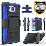 Galaxy Alpha Case, Combo Shell Cover Kickstand with Built-in Holster Locking Belt Clip+Circle(TM)Touch Screen Pen And Screen Protector-Blue