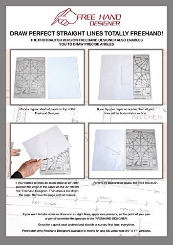 2 x Lettersize 'Freehand Designer' Sheets. Draw Perfect Straight Lines Templates. 1 x Grid Sheet for Scale Drawings, 1 x Protractor Sheet for Angles. - Thumbnail 3