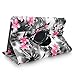 Fire HD 10 2015 Case, Cellularvilla Premium Pu Leather 360 Degree Rotating Cover Swivel Stand Protective Case for Amazon Kindle Fire HD 10 inch Tablet 5th Generation 2015 Release (Black Pink Flower)