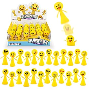 Jumping Emoji Popper Spring Launchers Toys - Cute Bouncy Party Favors for Kids - Unique Stress Relief Squishy Mini Toys - Party Supplies and Goodie Bag Fillers - 24 Figurines in a Beautiful Display Box - Stocking Stuffers