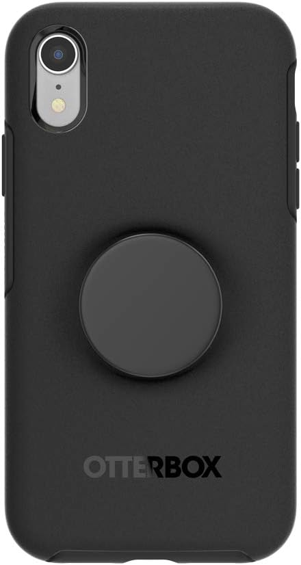 Otter + Pop for iPhone XR: OtterBox Symmetry Series Case with PopSockets Swappable PopTop - Black and Aluminum Black