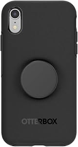 Otter + Pop for iPhone XR: OtterBox Symmetry Series Case with PopSockets Swappable PopTop - Black and Aluminum Black