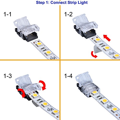 LED Strip Connector Kit 10mm 2 Pin With Extension Wire UL Listed 9.8 Feet/3 Meter 20 Gauge 2 Conductor, SMD5050 Strip to Power Lead and Strip to Strip Jumper, Non-waterproof Use. 5 Connector Packed.